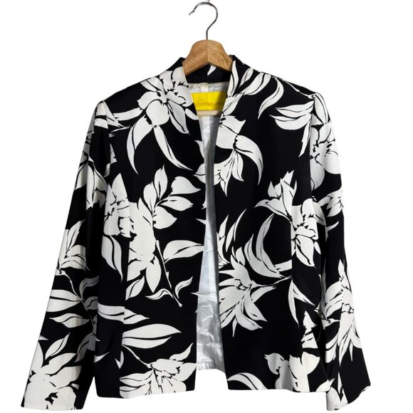 Flores & Flores Jackets & Blazers - Flores & Flores 100% Silk Floral Open Front Blazer Jacket Women's 10 Black White
